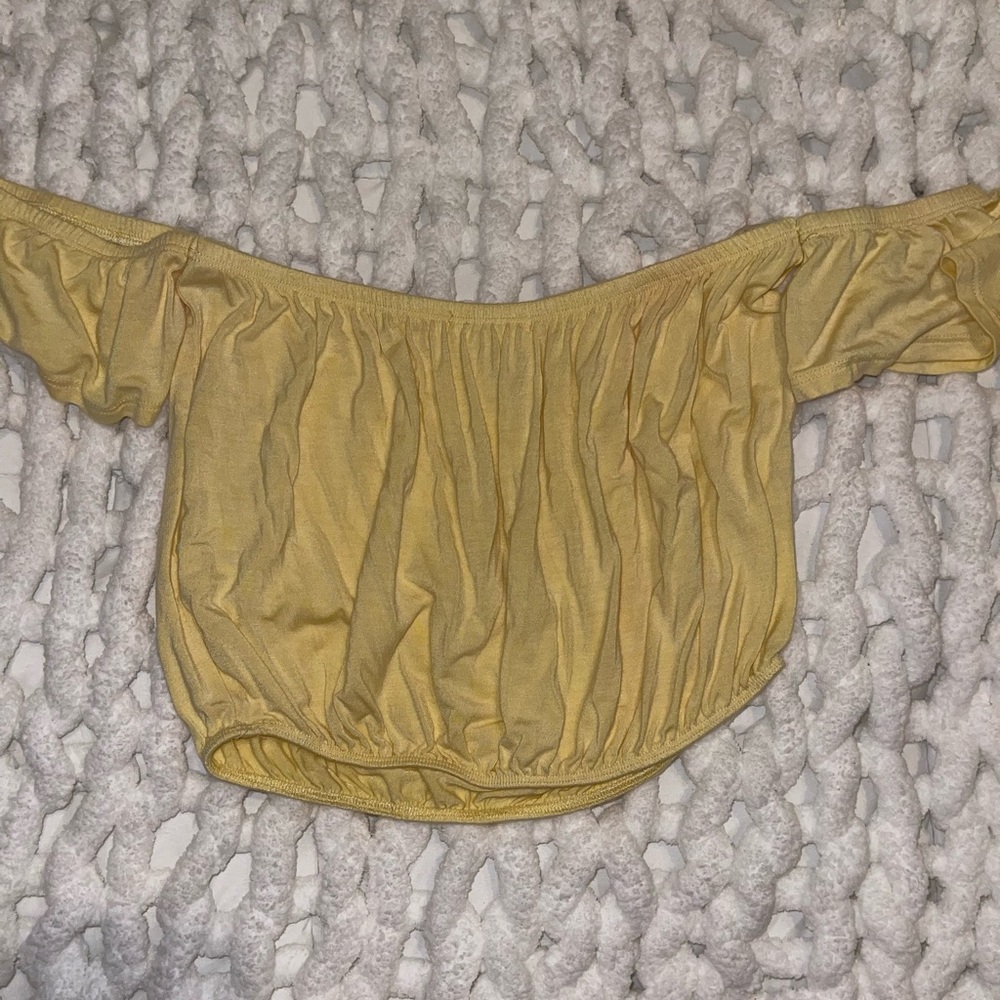 Yellow Off-The-Shoulder Stretchy Blouse Crop Top